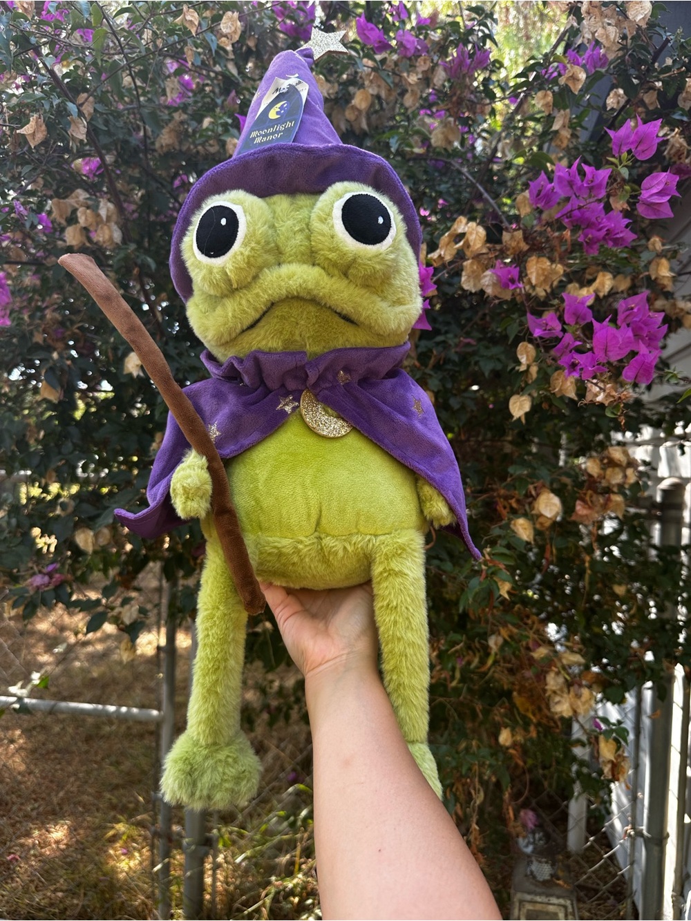 Moonlight Manor Wizard Frog Plush Weighted Green with Purple Hat Cape NWT
